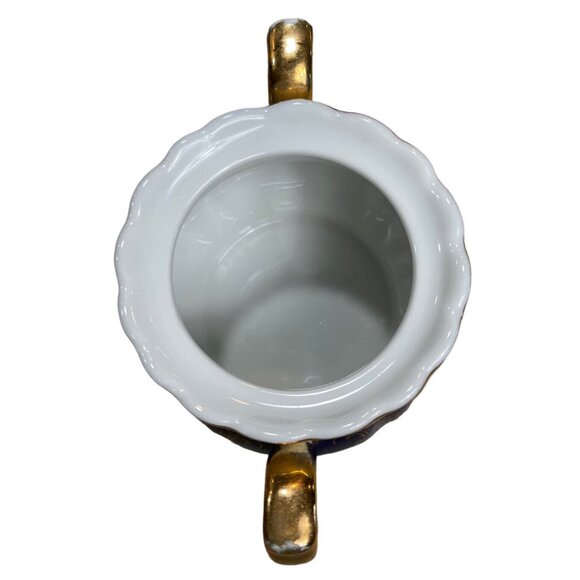 Vtg Italian Design Victorian Teapot Creamer Sugar Fine Porcelain Blue White Gold - Picture 6 of 12